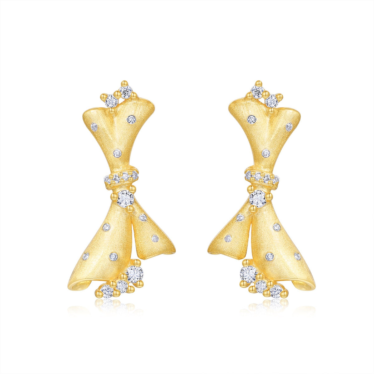 Cravatta Moissanite Bow Stud Earrings in Gold-Tone Sterling Silver