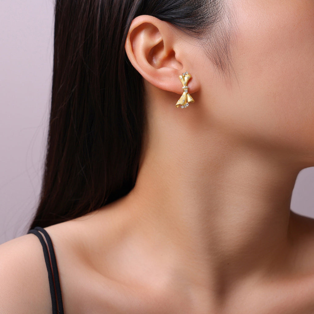 Cravatta Moissanite Bow Stud Earrings in Gold-Tone Sterling Silver
