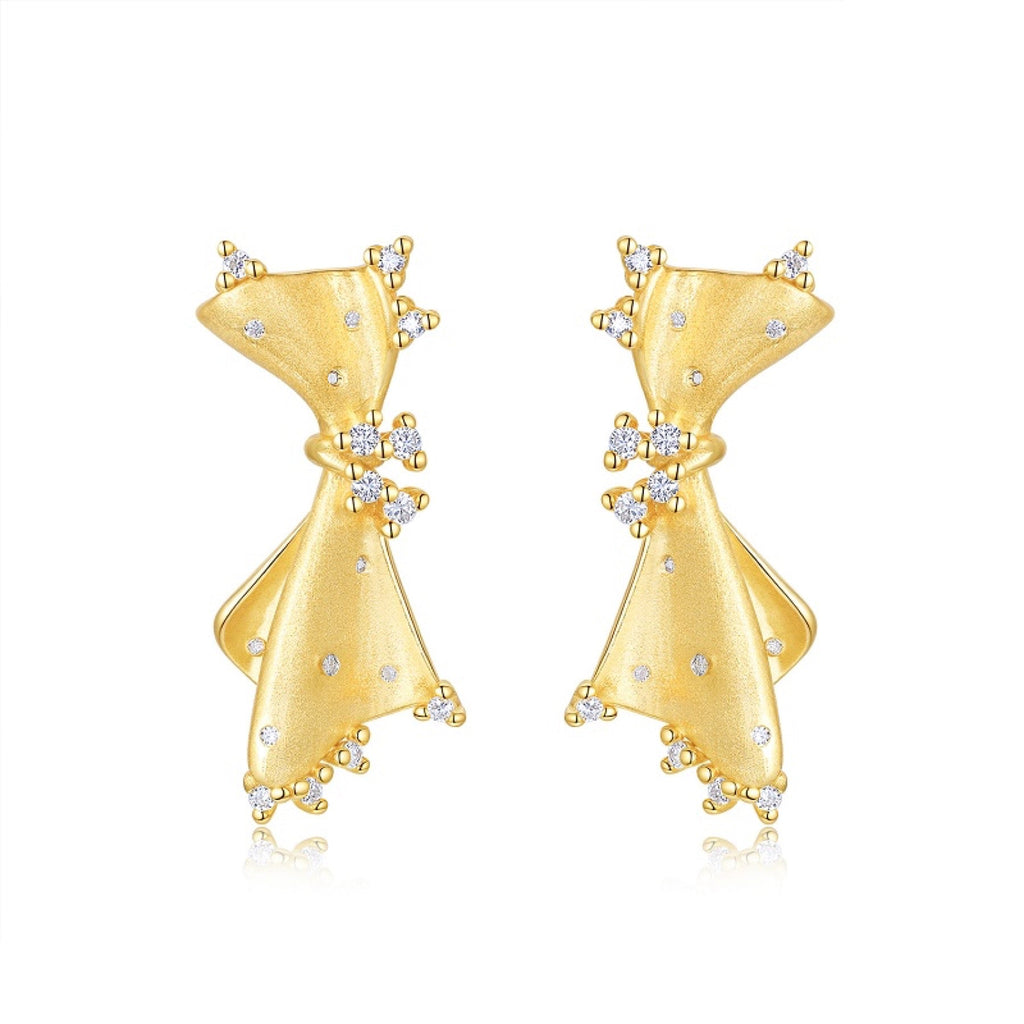 Nodo Moissanite Bow Stud Earrings in Gold-Tone Sterling Silver
