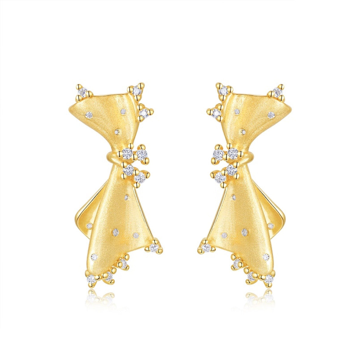 Nodo Moissanite Bow Stud Earrings in Gold-Tone Sterling Silver