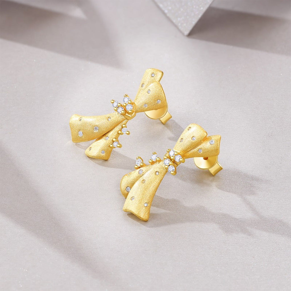 Farfallino Moissanite Bow Drop Earrings in Gold-Tone Sterling Silver