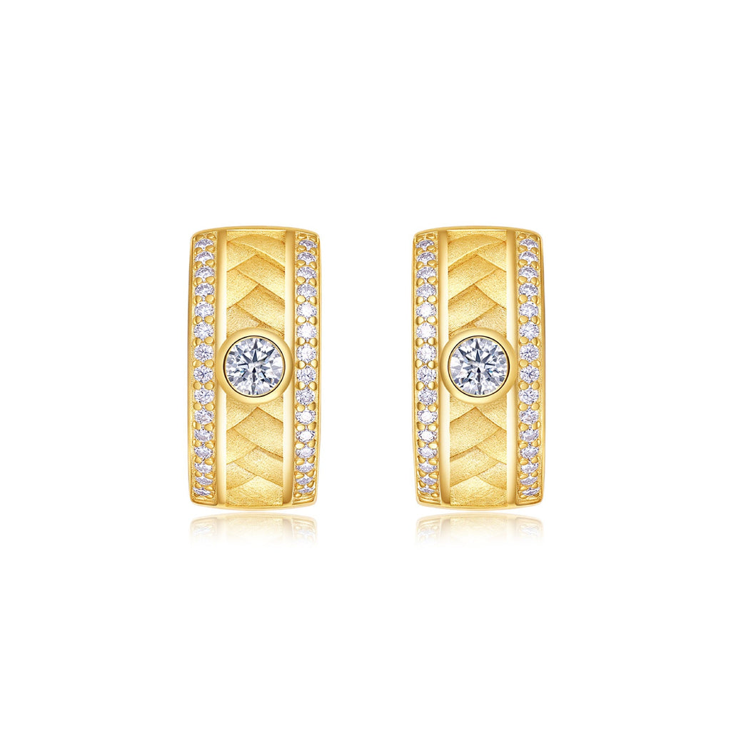 Inciso Moissanite Huggie Hoop Earrings in Gold-Tone Sterling Silver