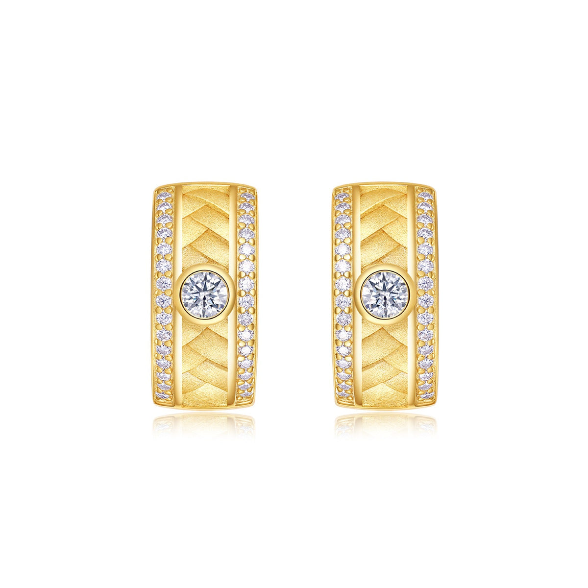 Inciso Moissanite Huggie Hoop Earrings in Gold-Tone Sterling Silver