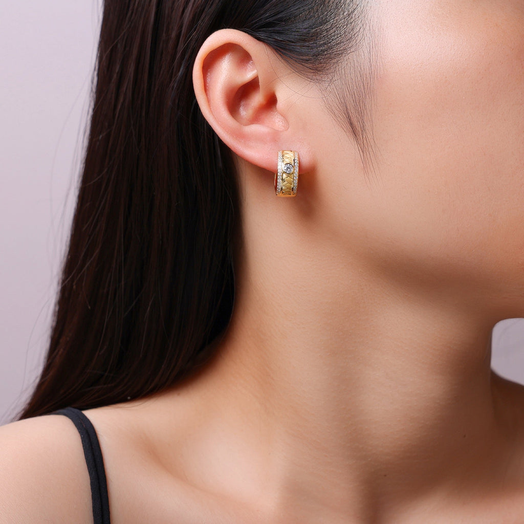 Inciso Moissanite Huggie Hoop Earrings in Gold-Tone Sterling Silver