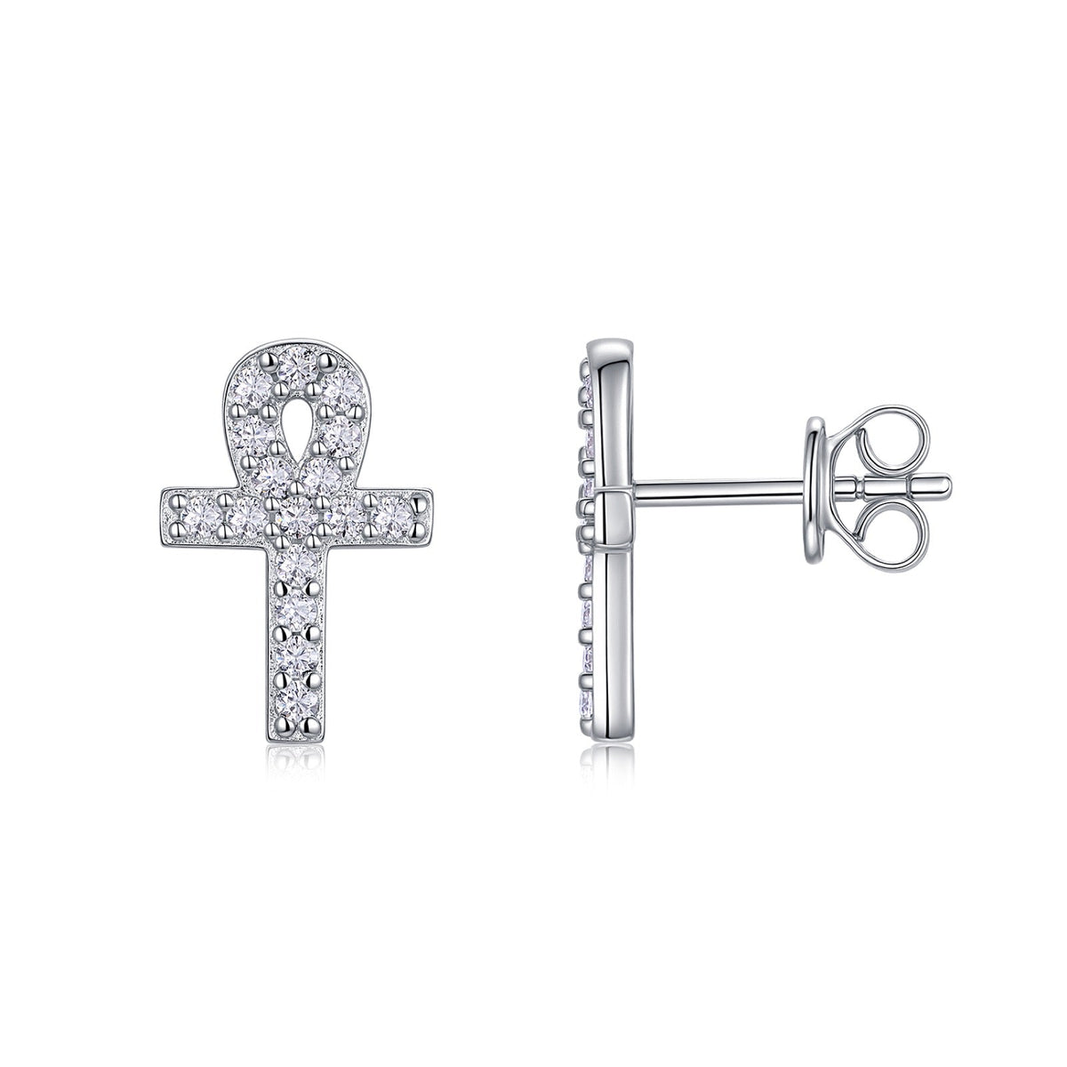 Anka Moissanite Ankh Stud Earrings in Sterling Silver