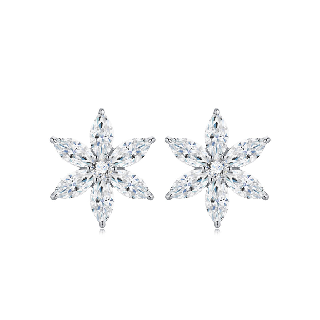 Fiocconeve Moissanite Flower Stud Earrings in Sterling Silver