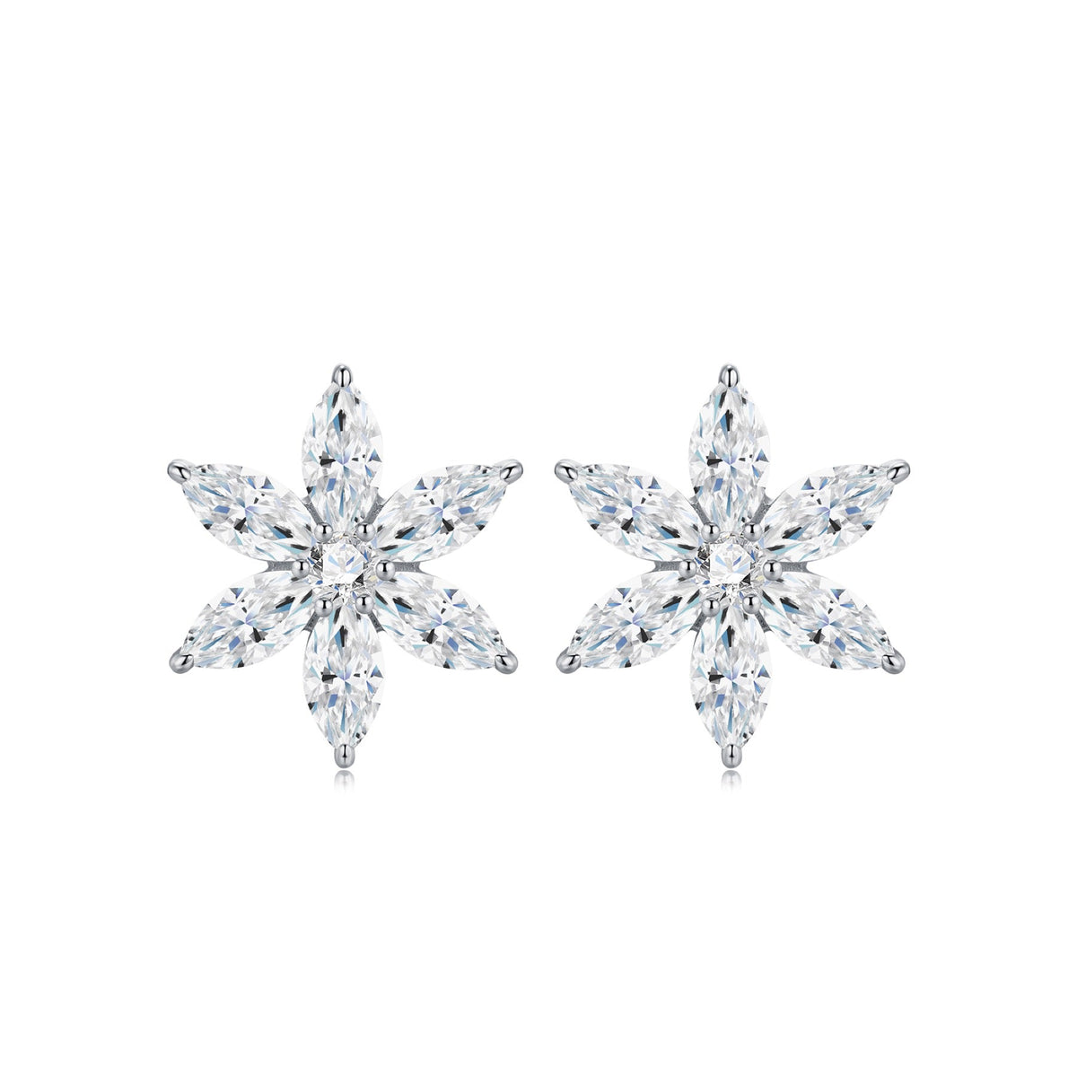 Fiocconeve Moissanite Flower Stud Earrings in Sterling Silver