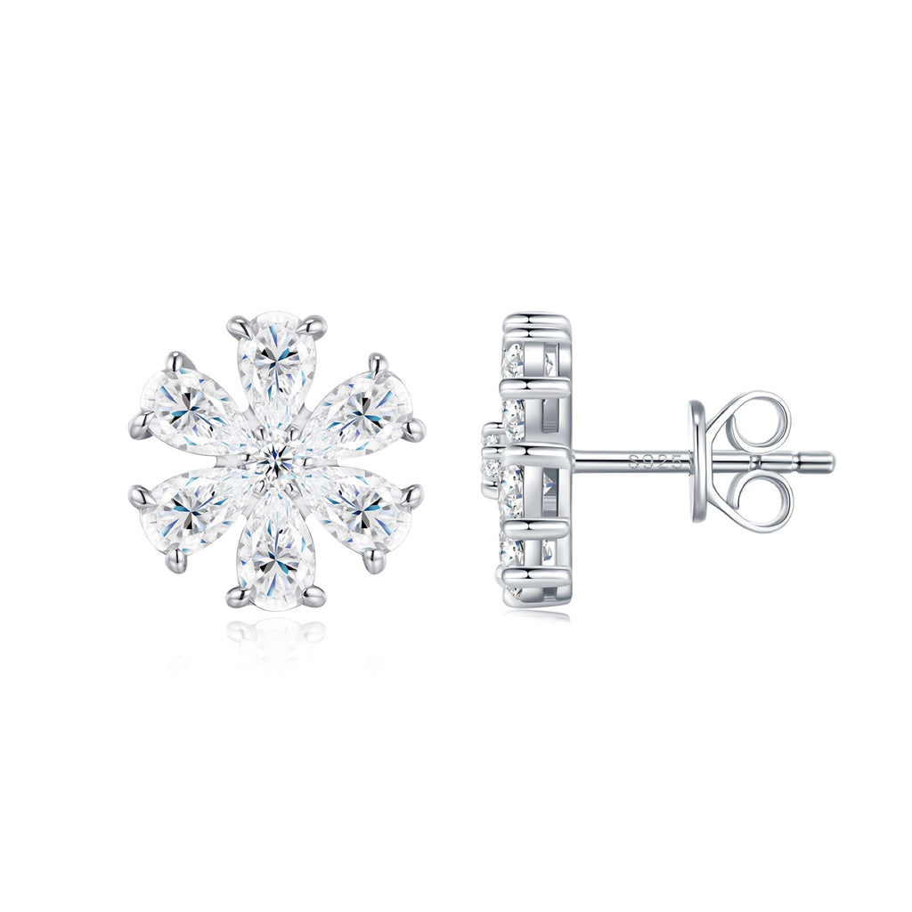 Margherita Moissanite Flower Stud Earrings in Sterling Silver