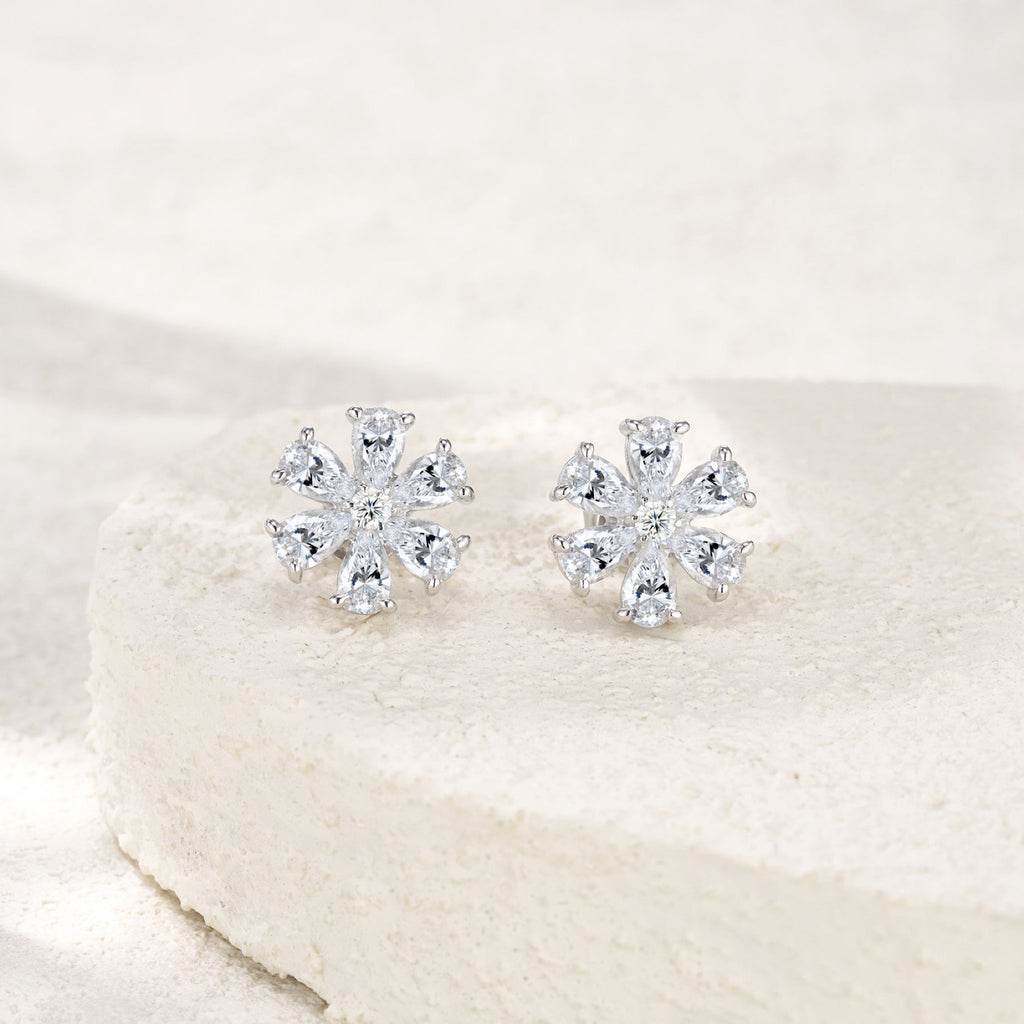 Margherita Moissanite Flower Stud Earrings in Sterling Silver