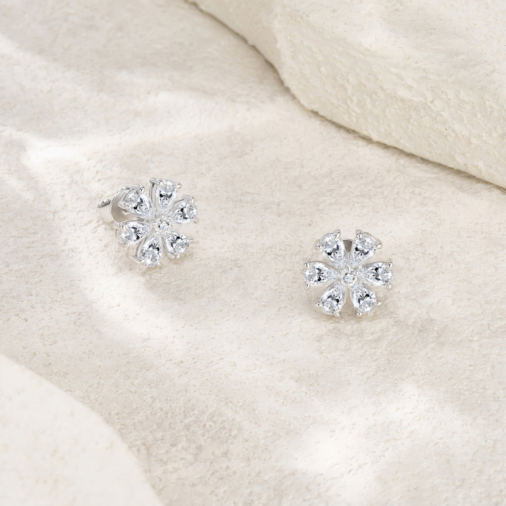 Margherita Moissanite Flower Stud Earrings in Sterling Silver
