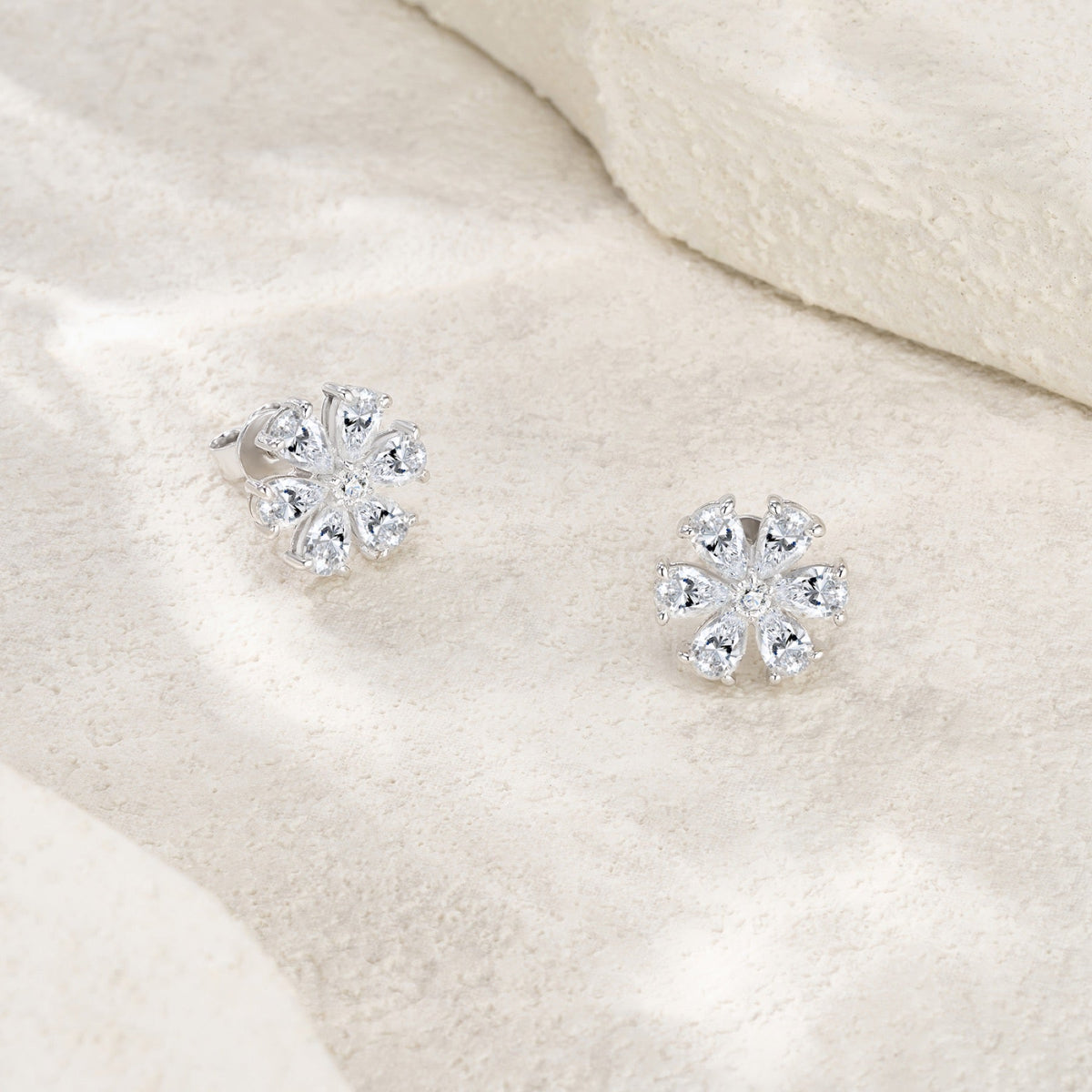 Margherita Moissanite Flower Stud Earrings in Sterling Silver