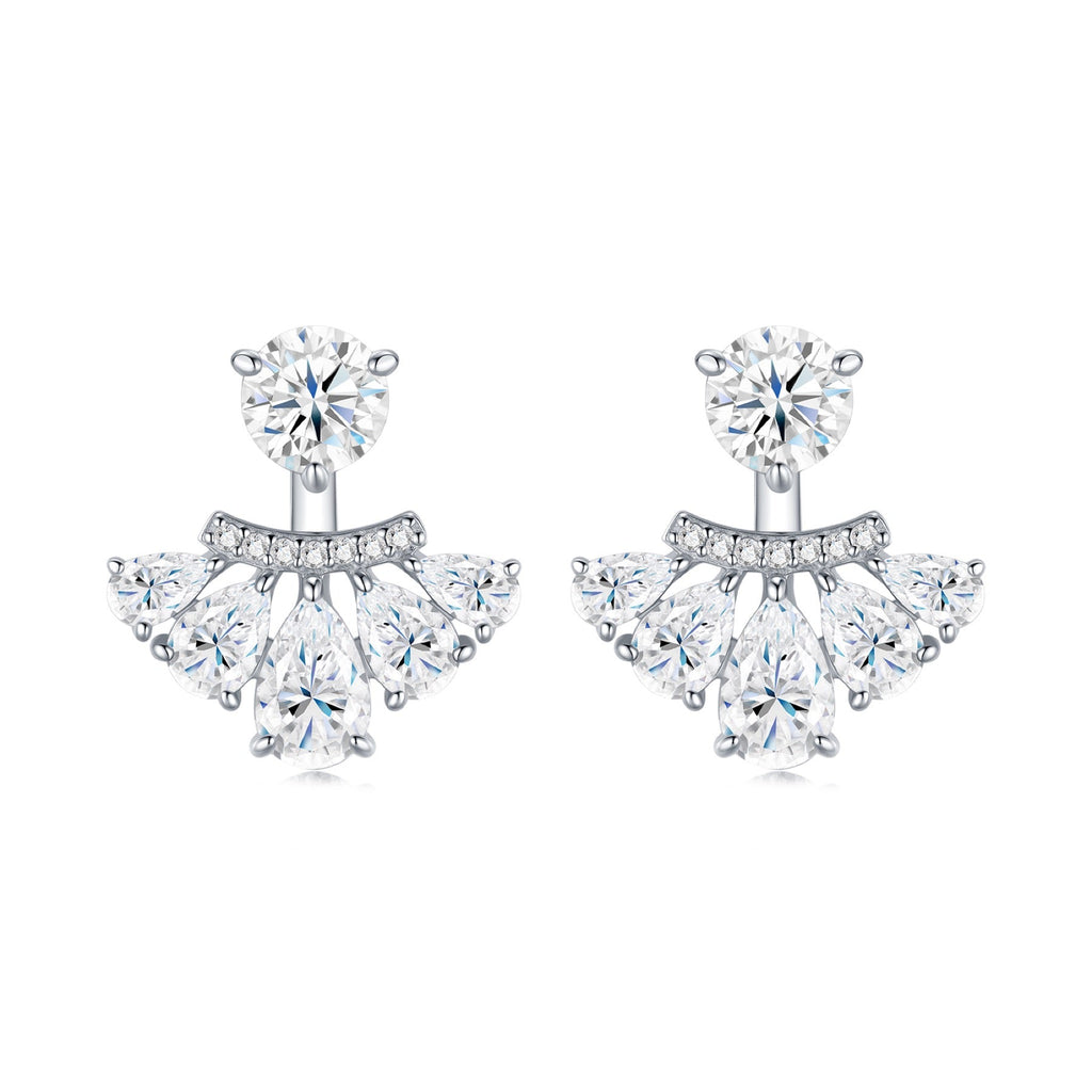 Ventaglio Moissanite Jacket Stud Earrings in Sterling Silver