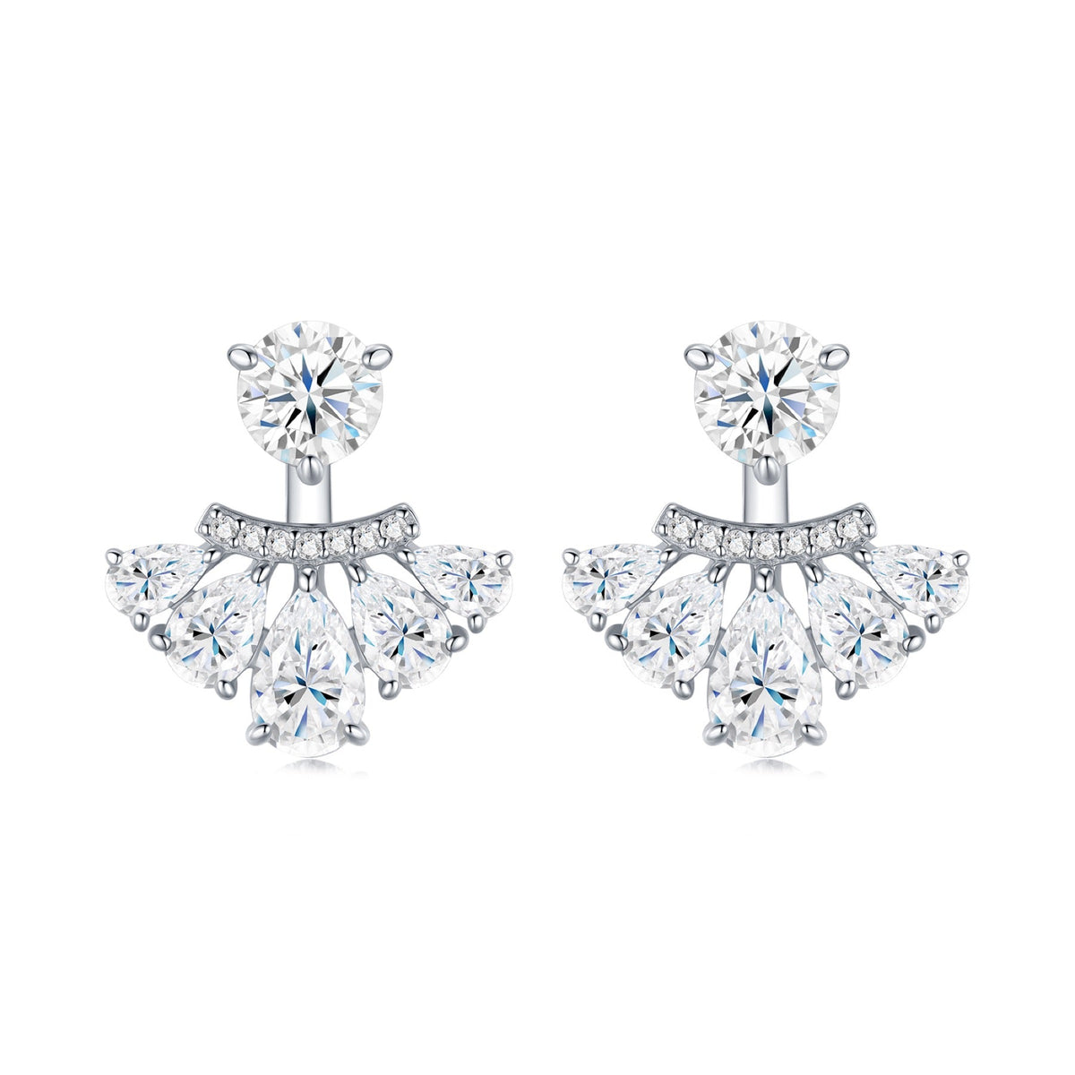Ventaglio Moissanite Jacket Stud Earrings in Sterling Silver