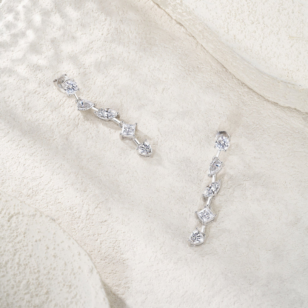 Filare Moissanite Climber Stud Earrings in Sterling Silver