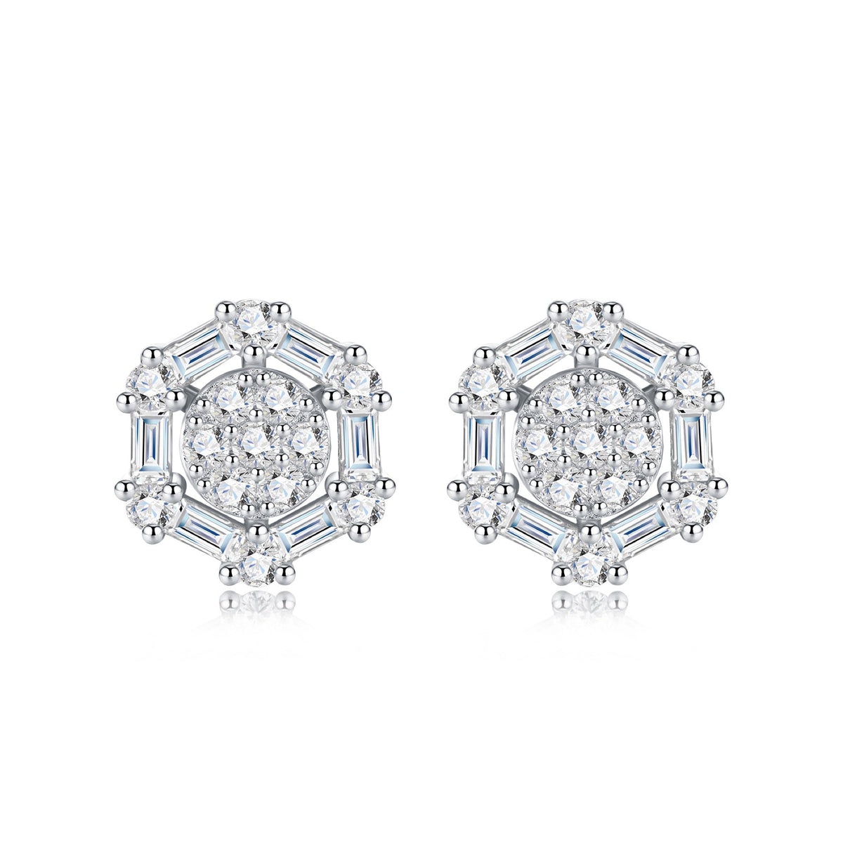 Esagono Moissanite Halo Stud Earrings in Sterling Silver