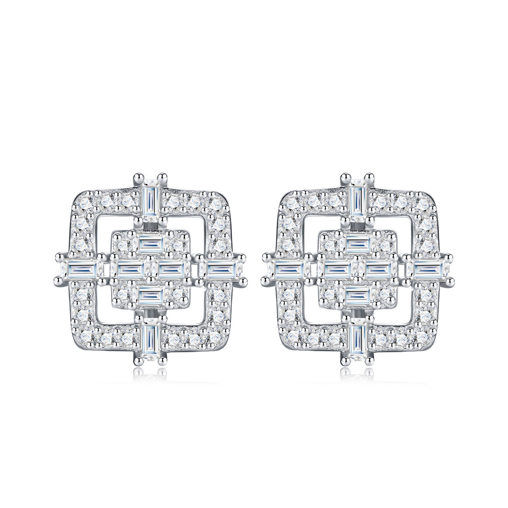 Riquadro Moissanite Halo Stud Earrings in Sterling Silver