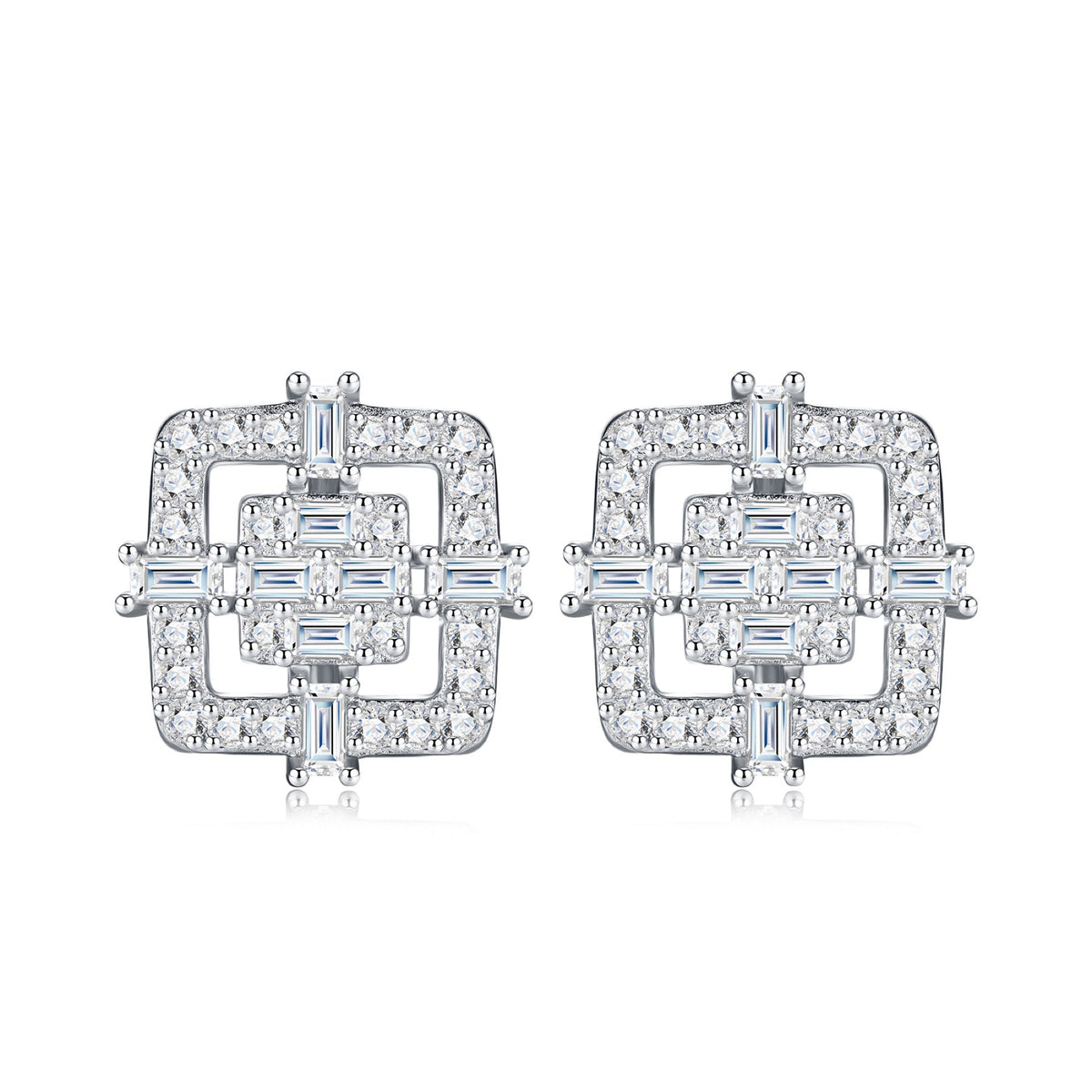 Riquadro Moissanite Halo Stud Earrings in Sterling Silver