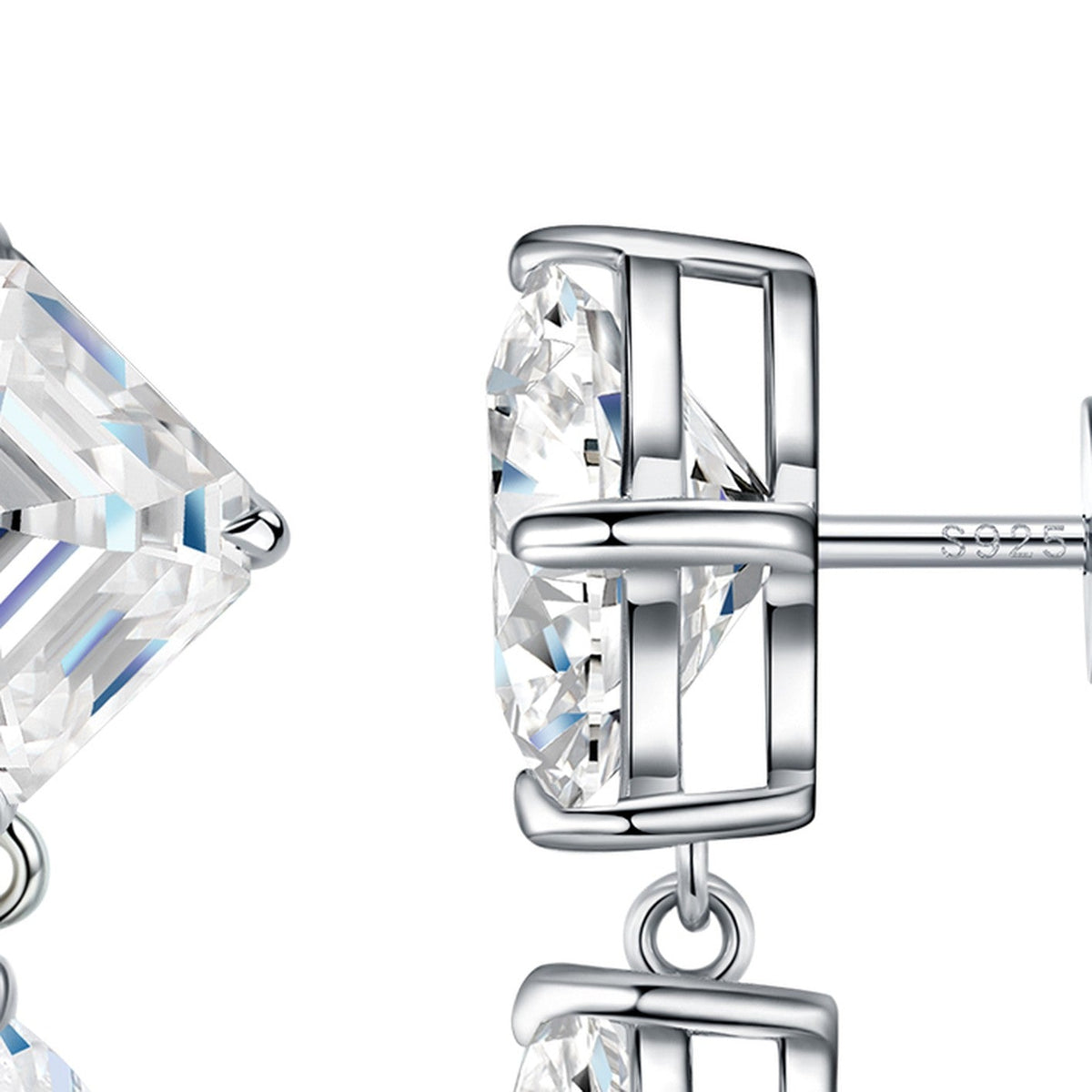 Duale Moissanite Drop Stud Earrings in Sterling Silver