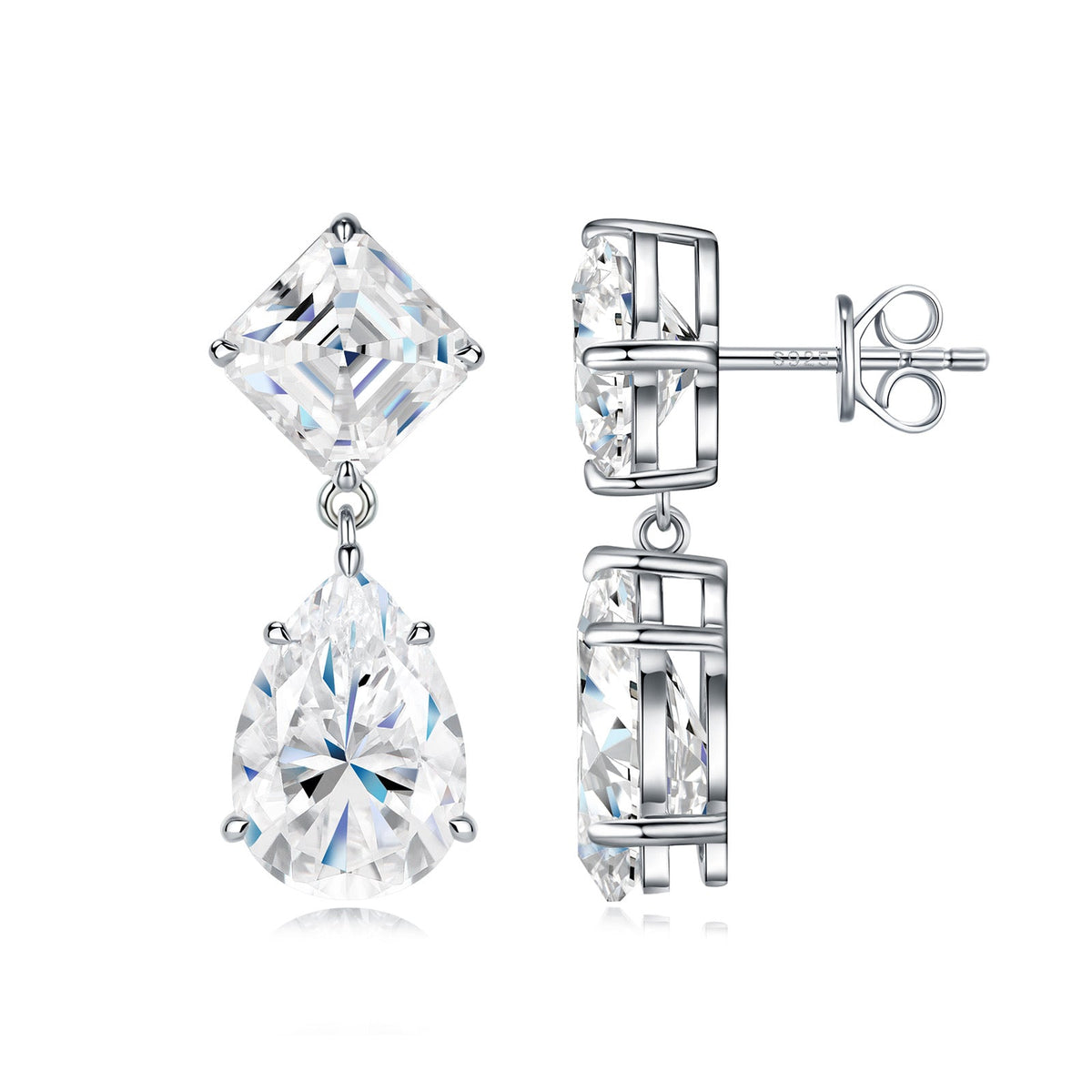Duale Moissanite Drop Stud Earrings in Sterling Silver