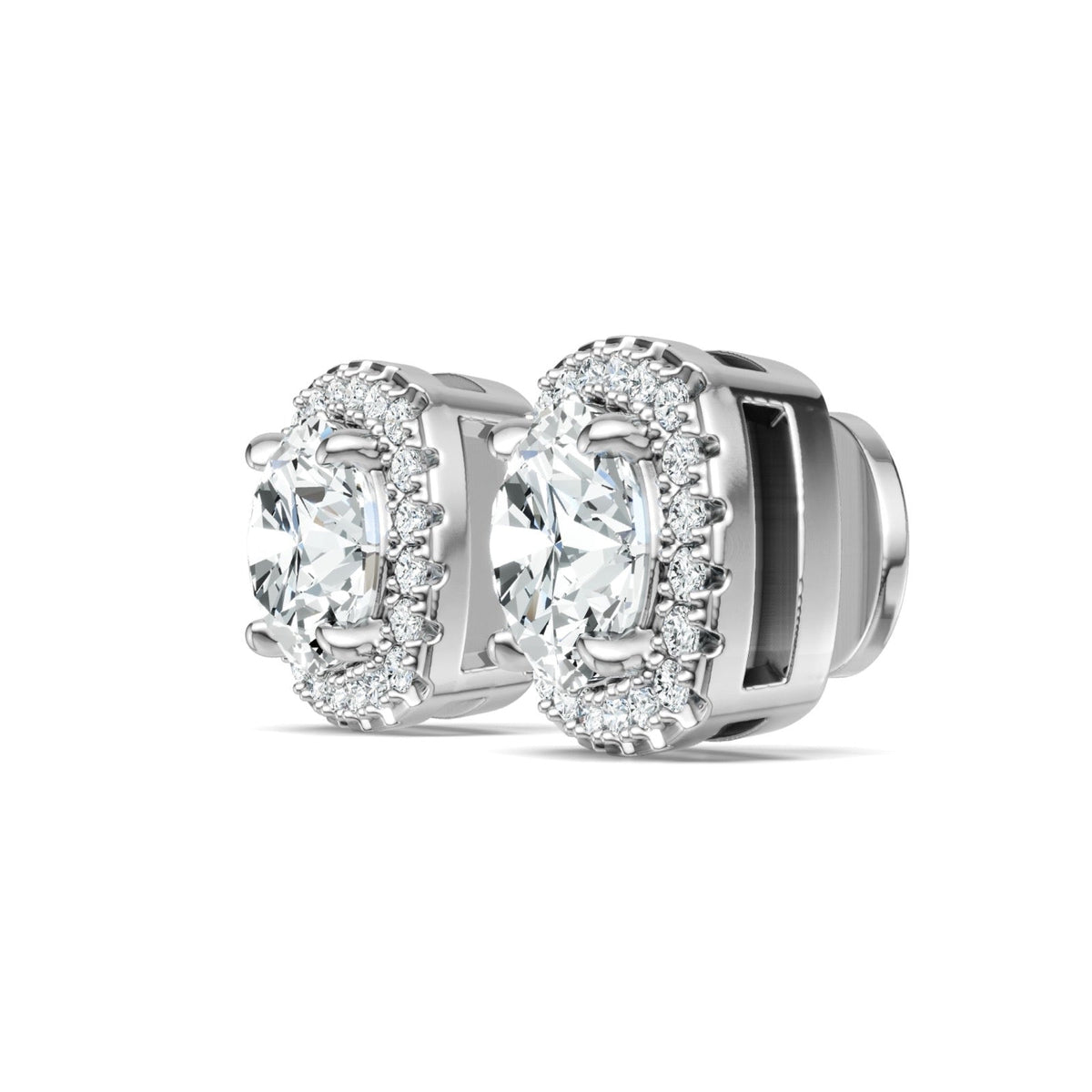 Duetta 3 Carat Moissanite Halo Stud Earrings in Sterling Silver
