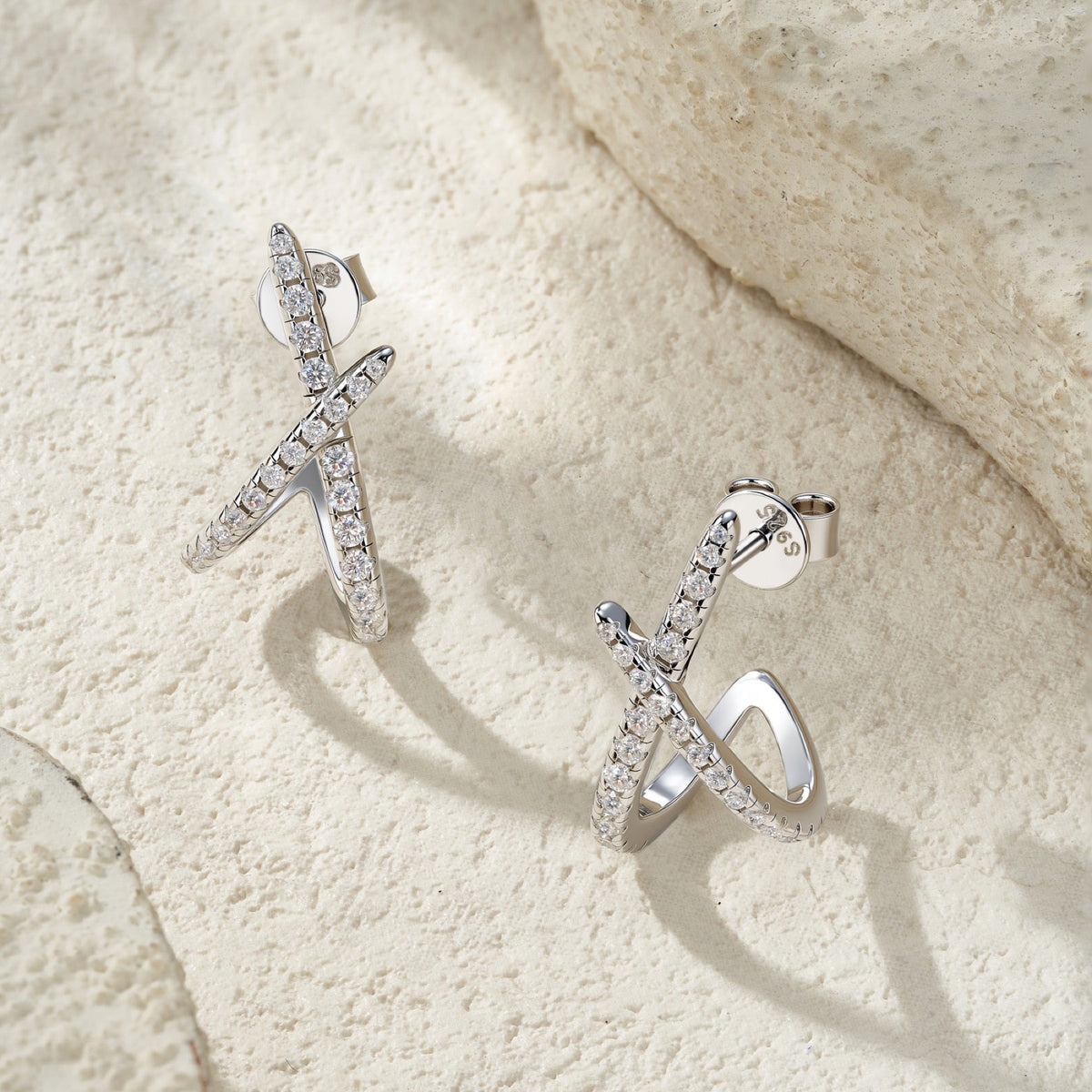 Chiasmo Moissanite Ear Cuff Earrings in Sterling Silver