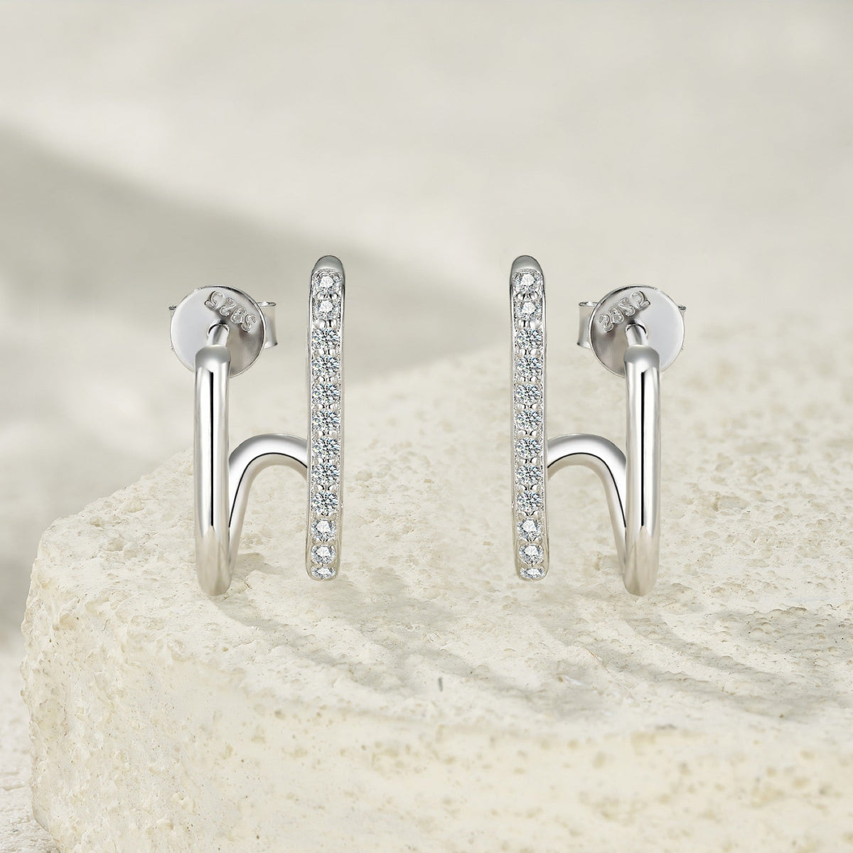 Spigolo Moissanite Ear Cuff Earrings in Sterling Silver