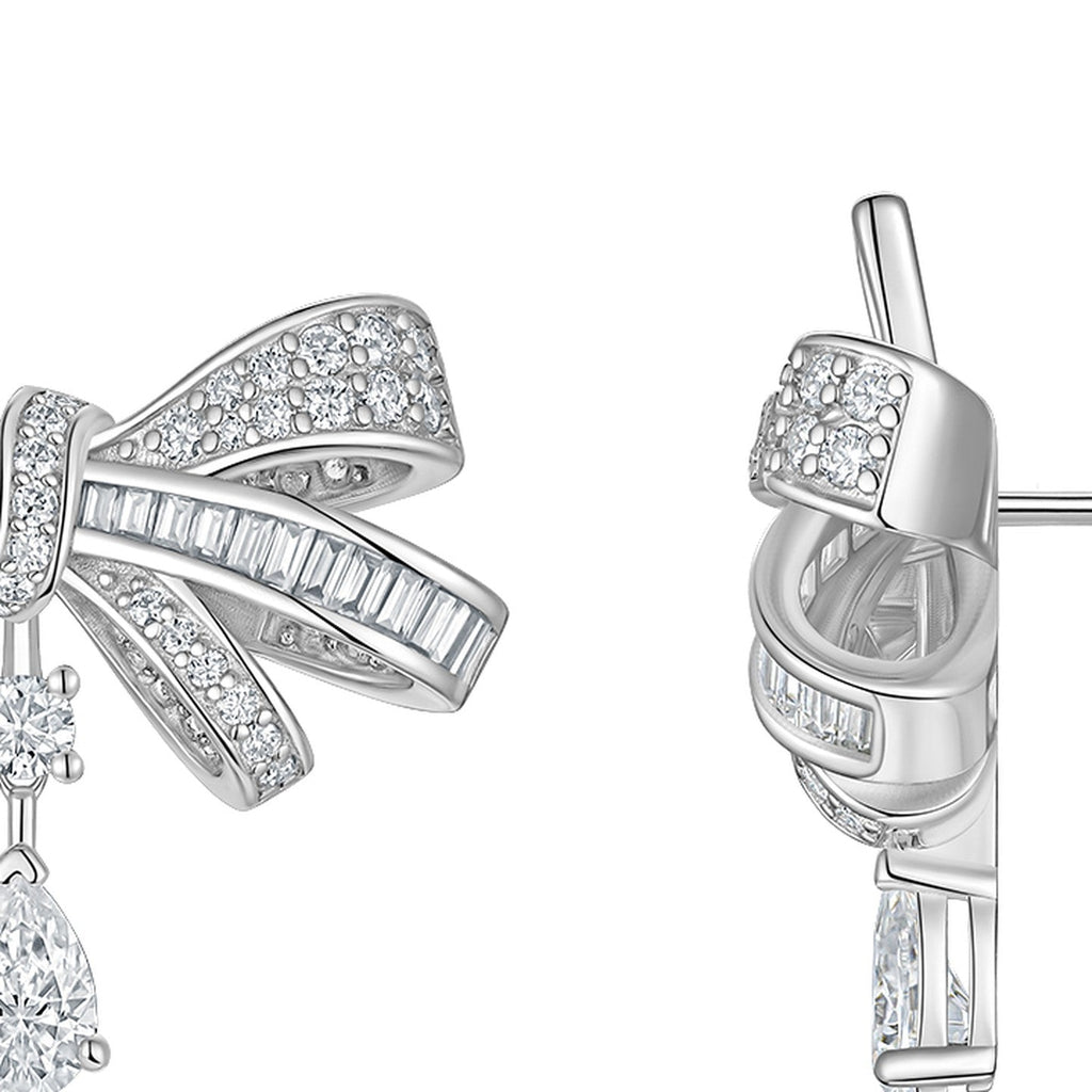 Cravattina Moissanite Bow Drop Earrings in Sterling Silver
