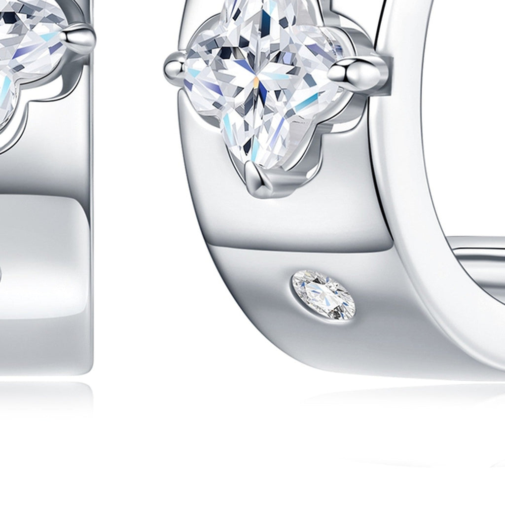 Trifoglio Moissanite Huggie Hoop Earrings in Sterling Silver