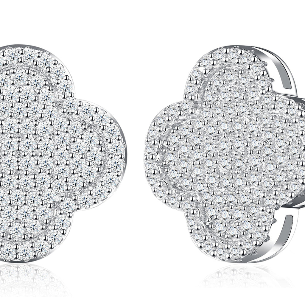Quadrella Moissanite Clover Stud Earrings in Sterling Silver
