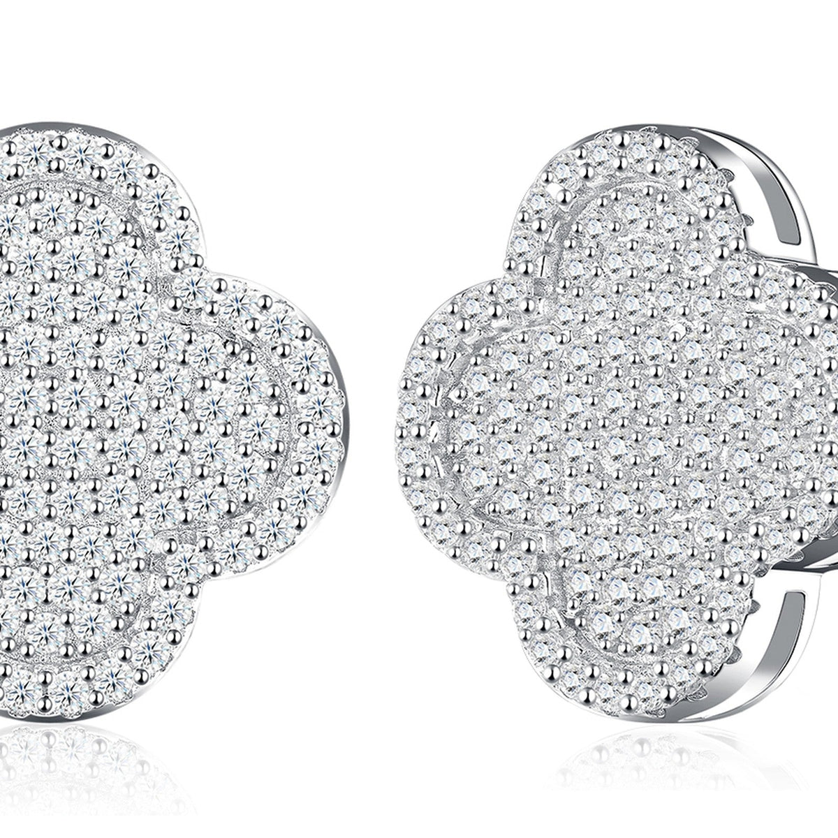 Quadrella Moissanite Clover Stud Earrings in Sterling Silver