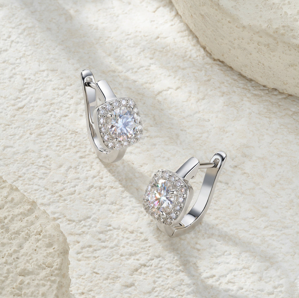 Cornice 1 Carat Moissanite Huggie Hoop Earrings in Sterling Silver
