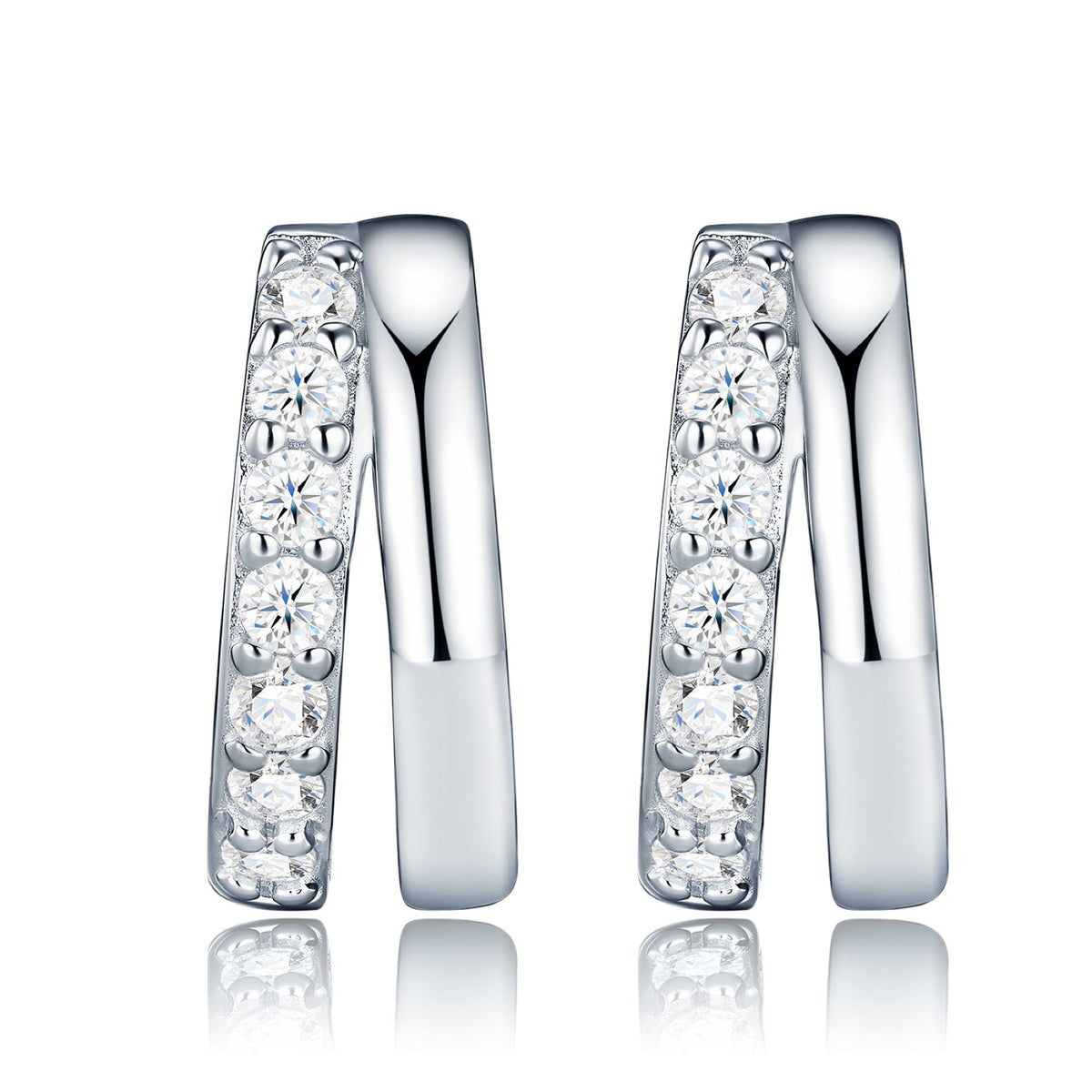 Larghezza Moissanite Huggie Hoop Earrings in Sterling Silver
