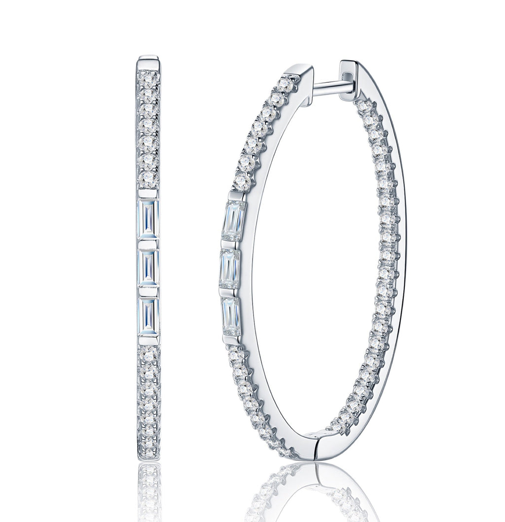 Cerchione Moissanite Hoop Earrings in Sterling Silver