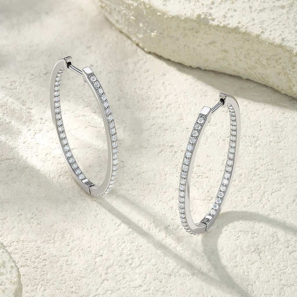 Contorno Moissanite Hoop Earrings in Sterling Silver