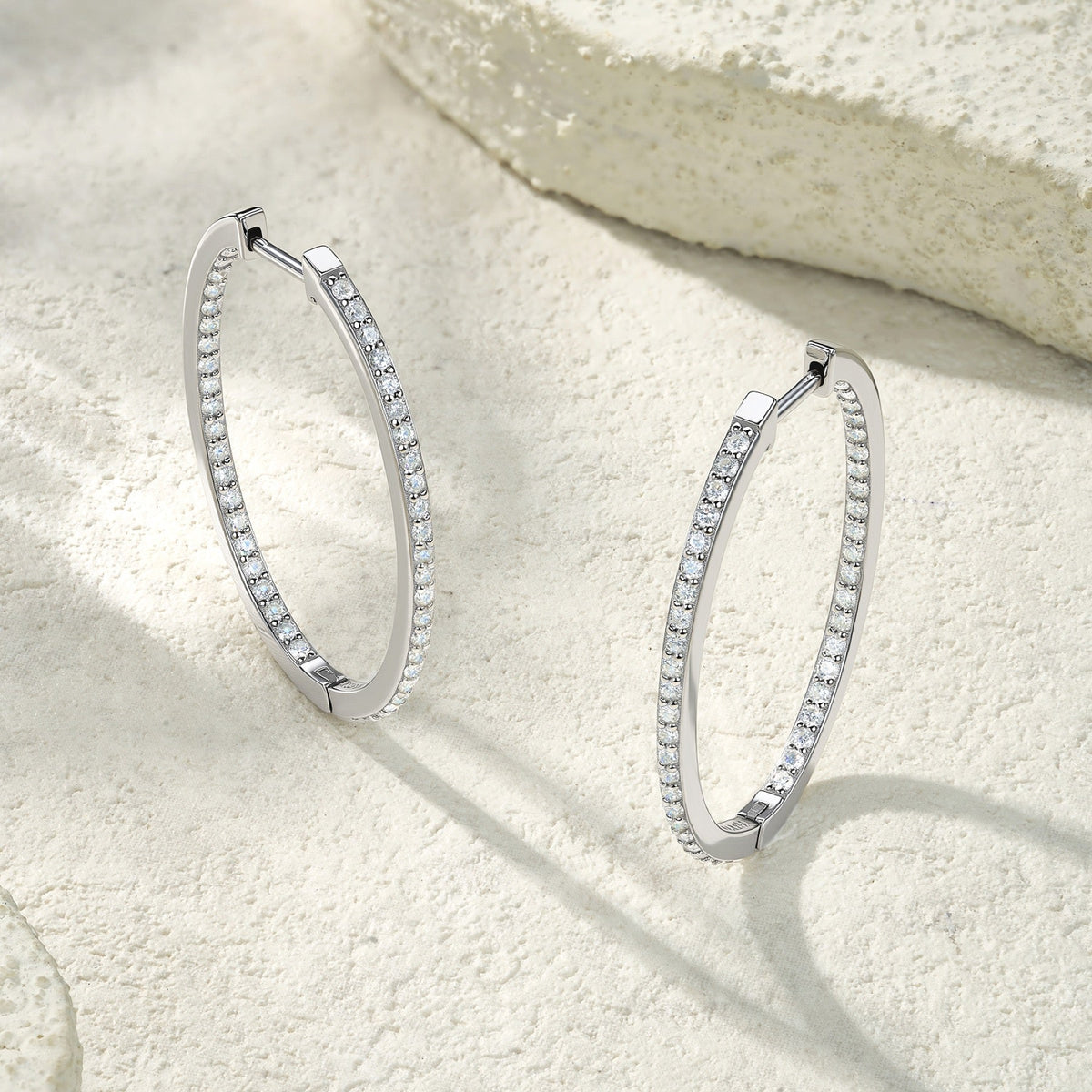 Contorno Moissanite Hoop Earrings in Sterling Silver
