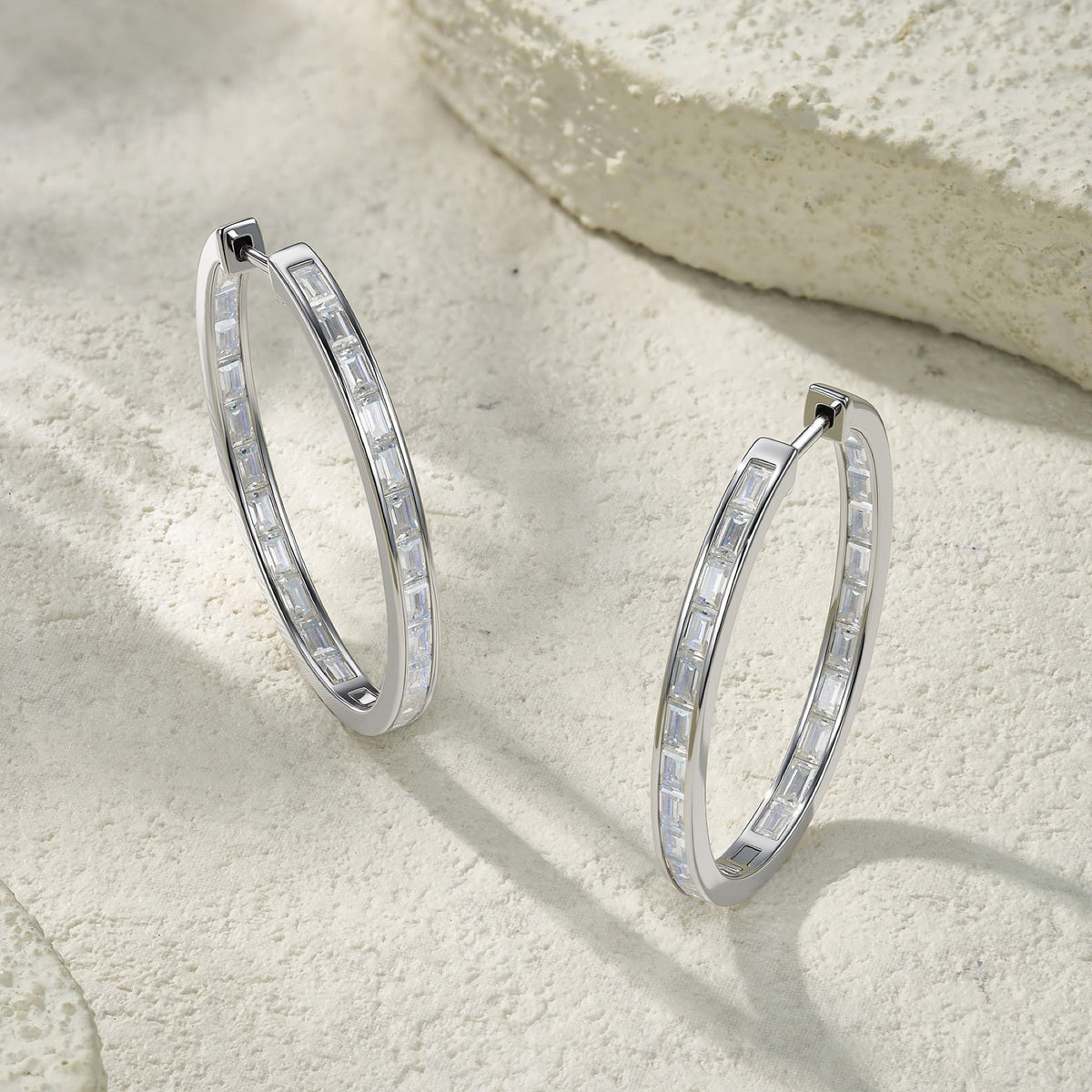 Rettangolo Moissanite Hoop Earrings in Sterling Silver
