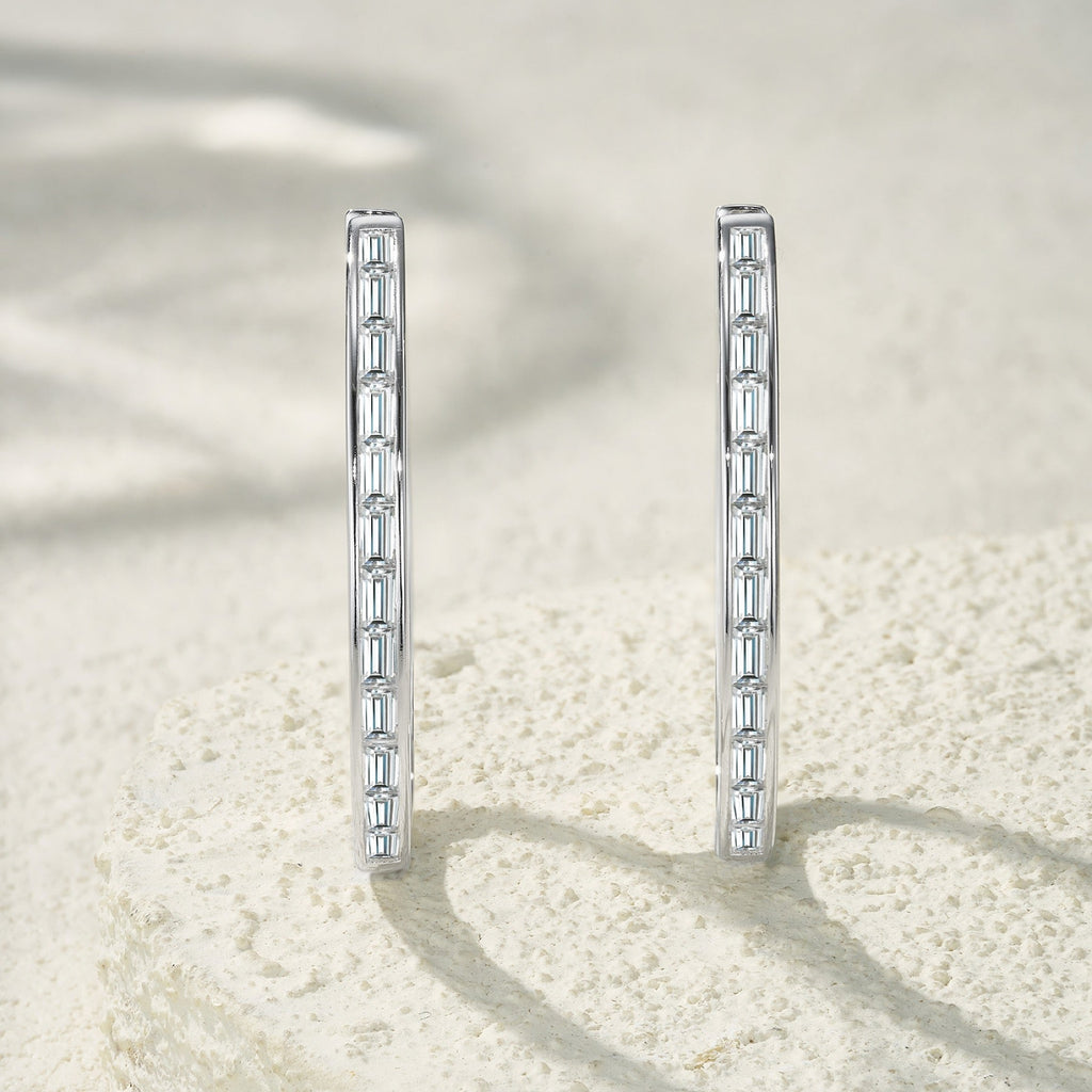 Rettangolo Moissanite Hoop Earrings in Sterling Silver