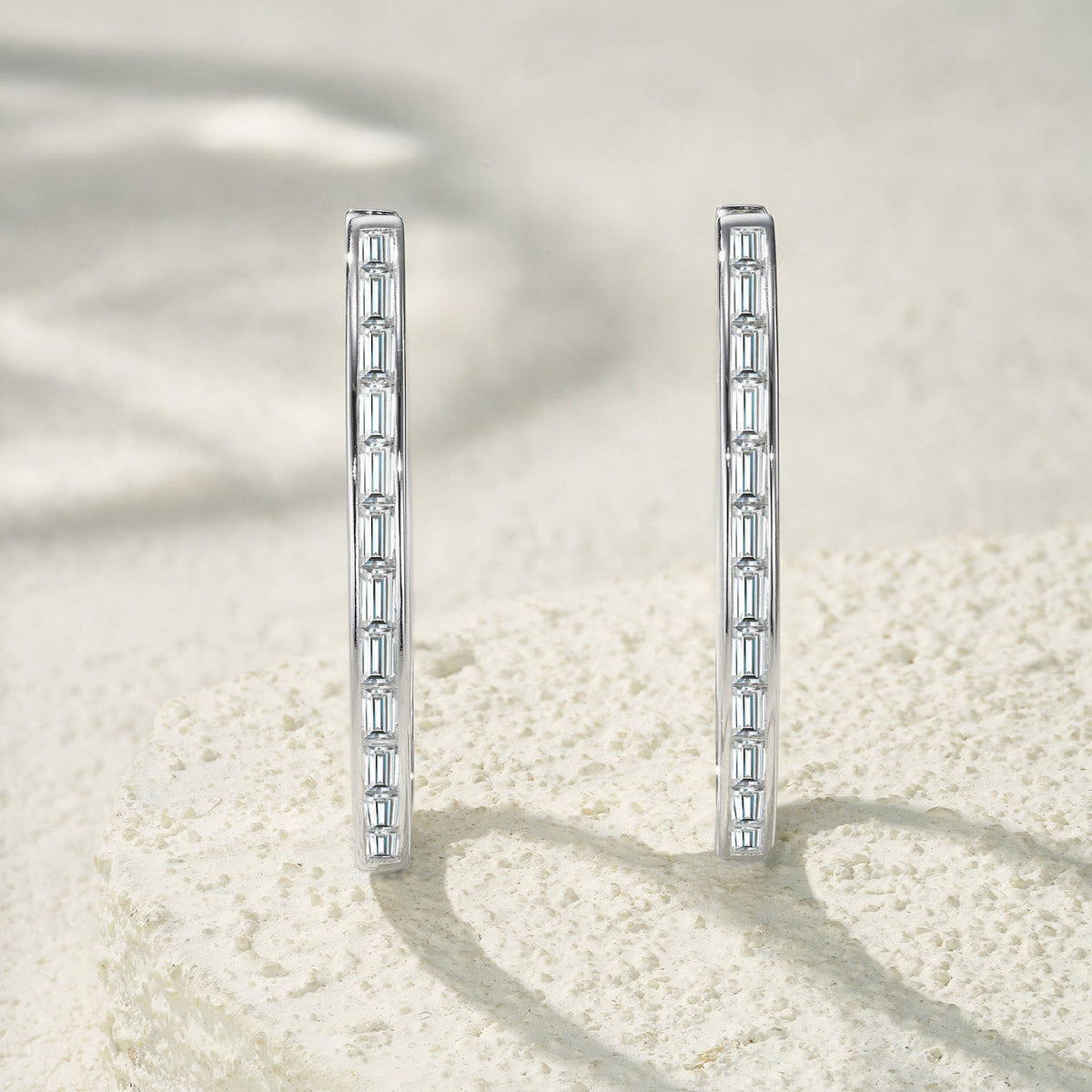 Rettangolo Moissanite Hoop Earrings in Sterling Silver