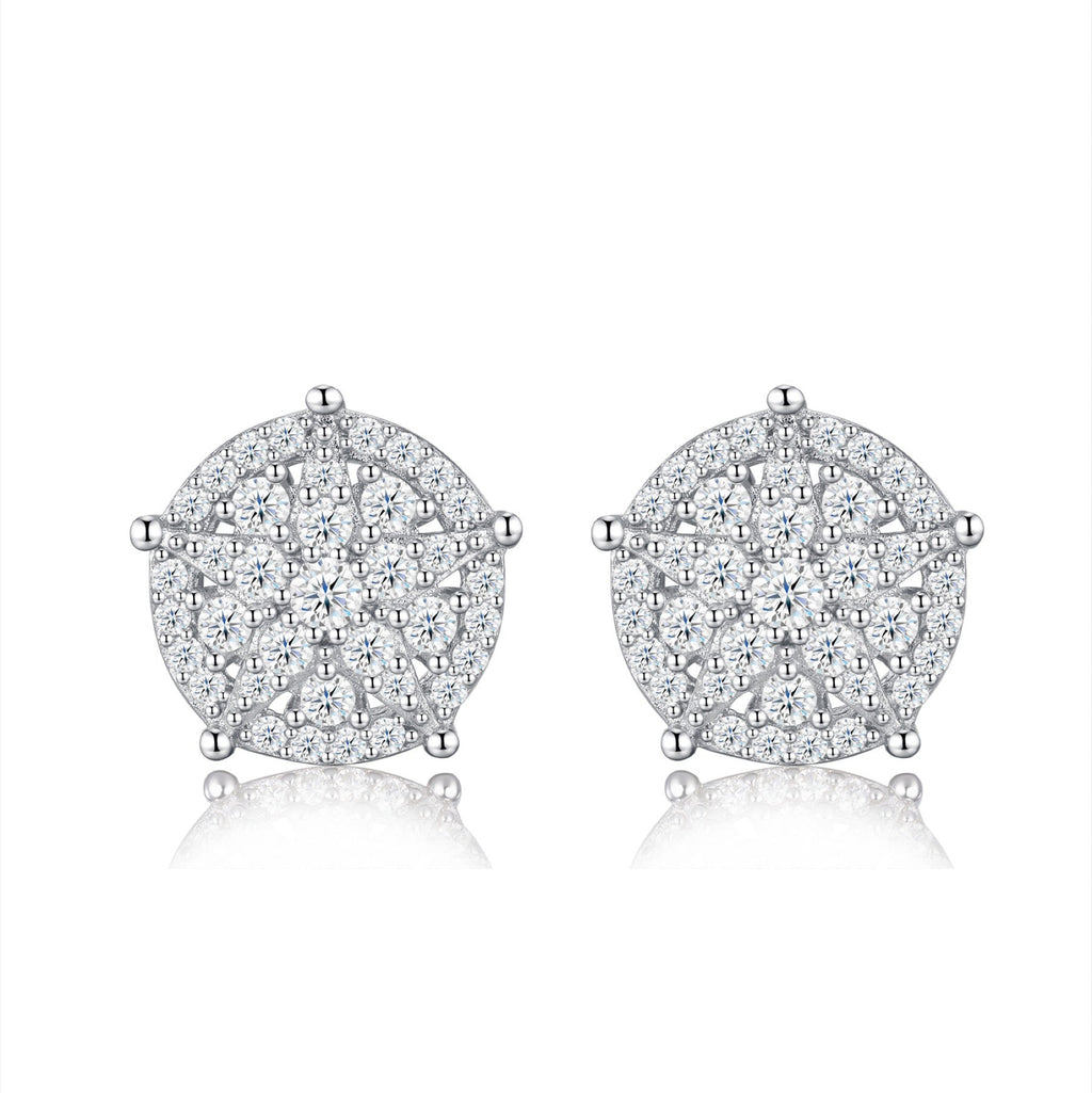 Girandola Moissanite Halo Stud Earrings in Sterling Silver