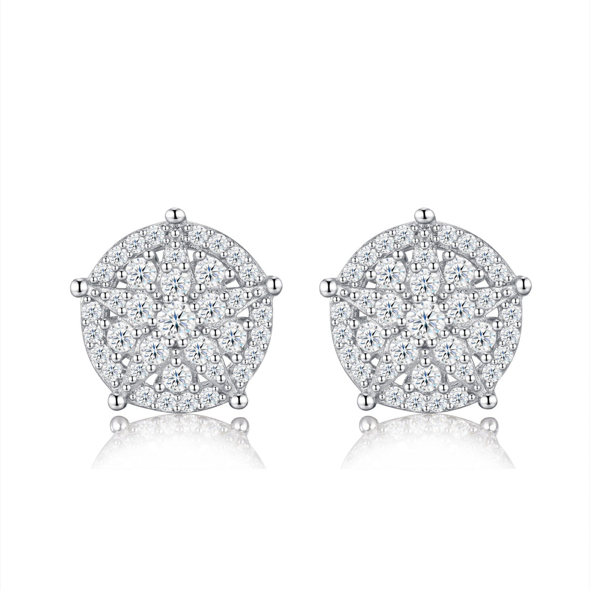 Girandola Moissanite Halo Stud Earrings in Sterling Silver
