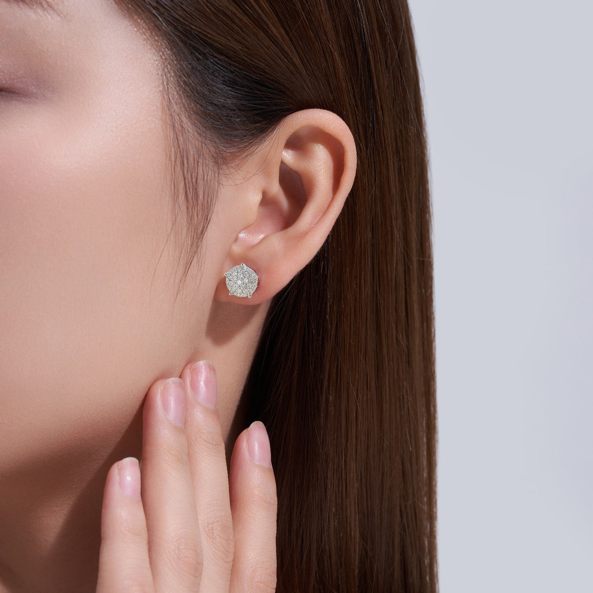 Girandola Moissanite Halo Stud Earrings in Sterling Silver