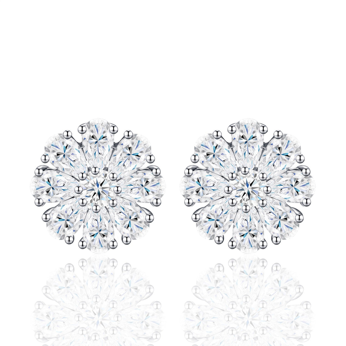 Fioritura Moissanite Halo Stud Earrings in Sterling Silver