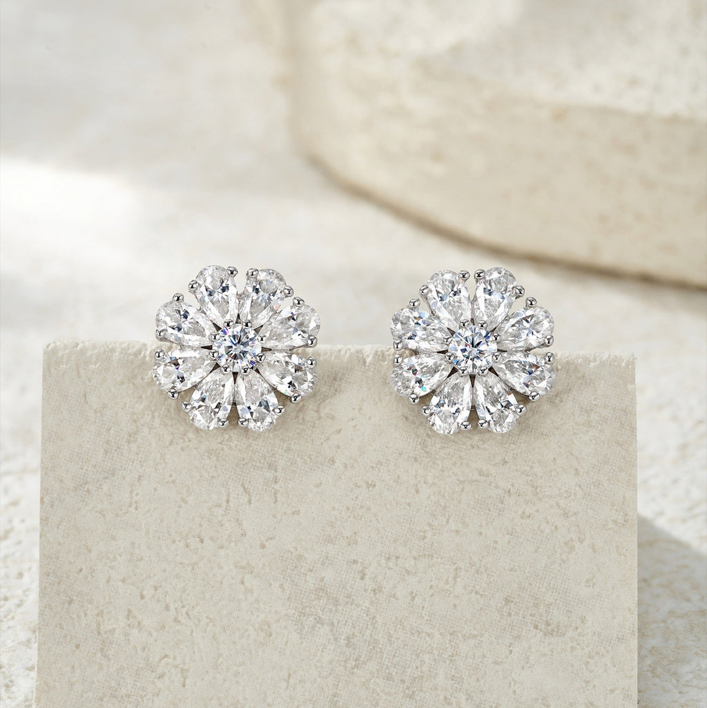 Fioritura Moissanite Halo Stud Earrings in Sterling Silver