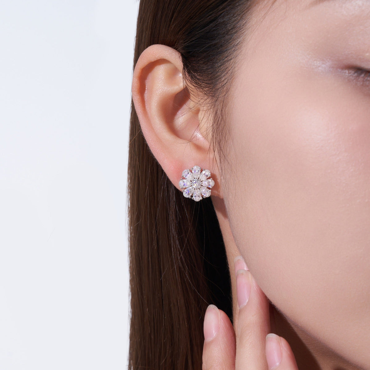 Fioritura Moissanite Halo Stud Earrings in Sterling Silver