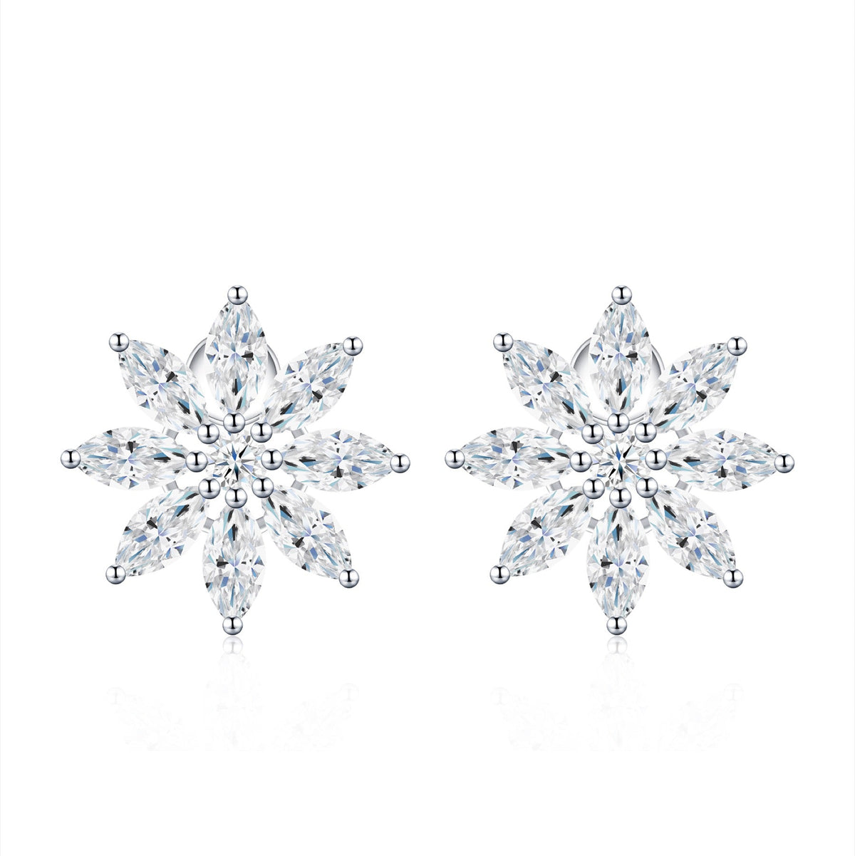 Cristallo Moissanite Flower Stud Earrings in Sterling Silver