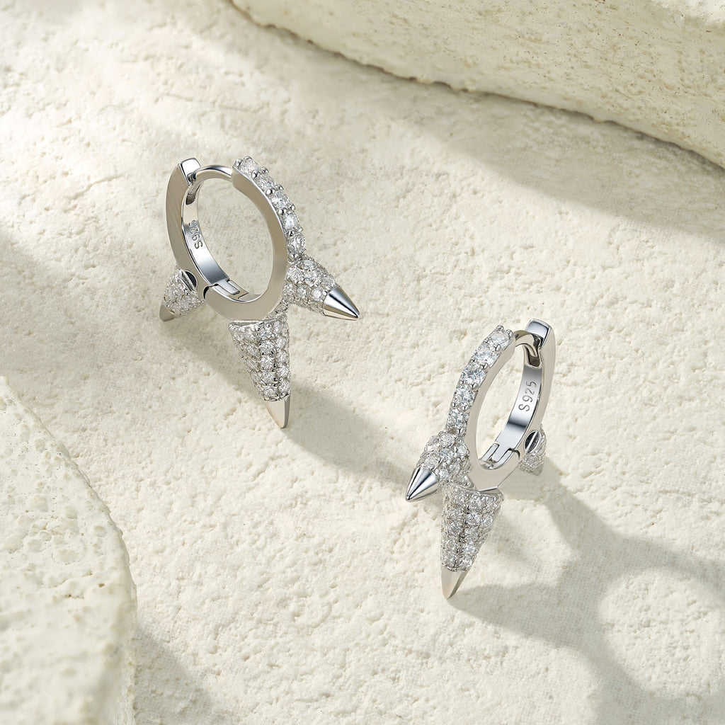 Spina Moissanite Drop Huggie Hoop Earrings in Sterling Silver