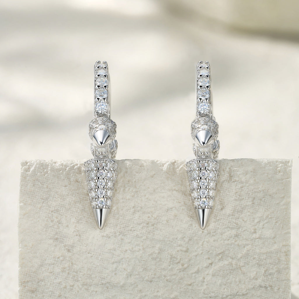 Spina Moissanite Drop Huggie Hoop Earrings in Sterling Silver