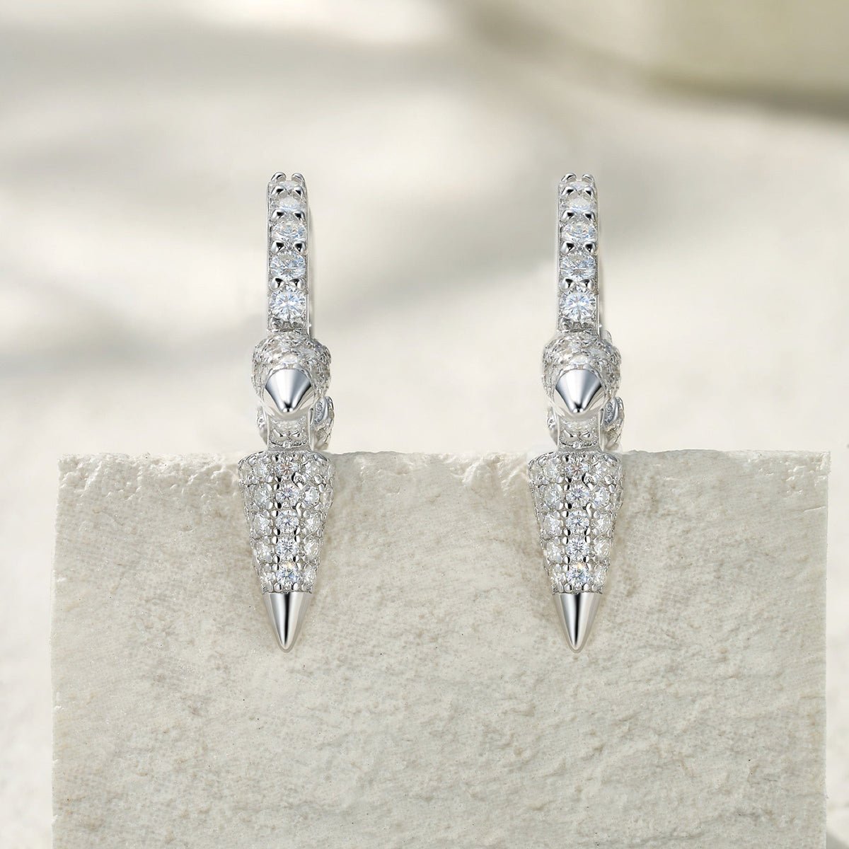 Spina Moissanite Drop Huggie Hoop Earrings in Sterling Silver