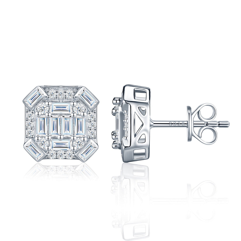 Smeraldo Moissanite Stud Earrings in Sterling Silver