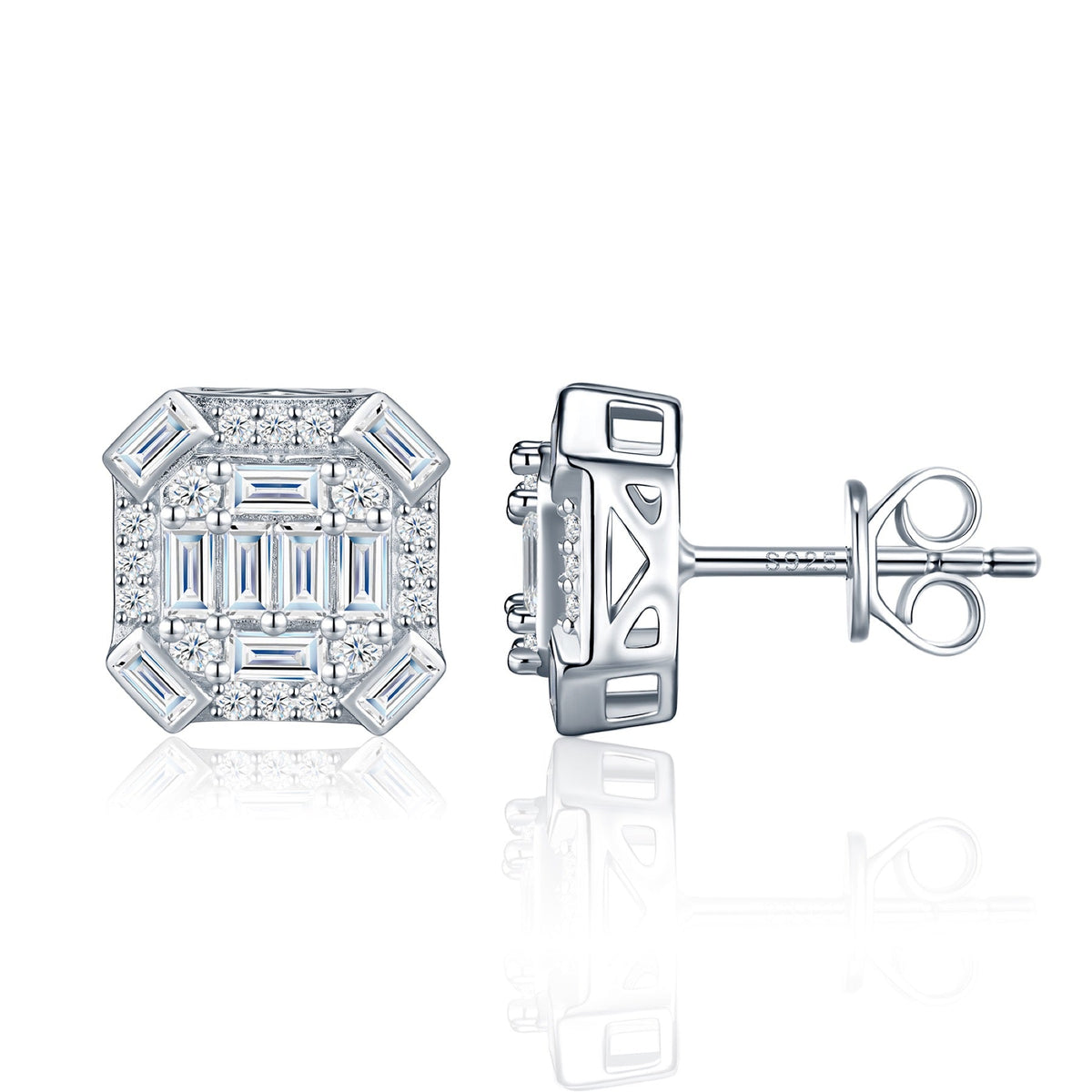 Smeraldo Moissanite Stud Earrings in Sterling Silver